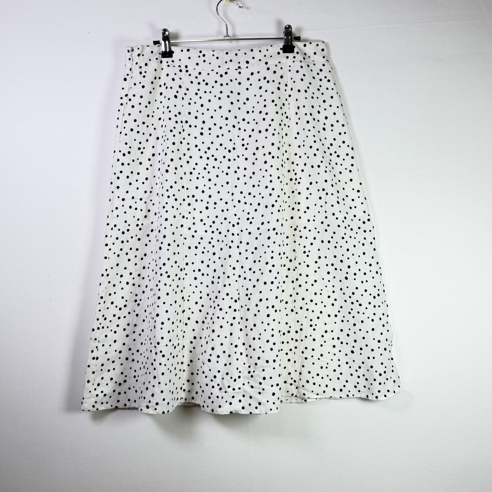 LOFT White Black Polka Dot Linen Blend A-Line Midi Skirt 10P